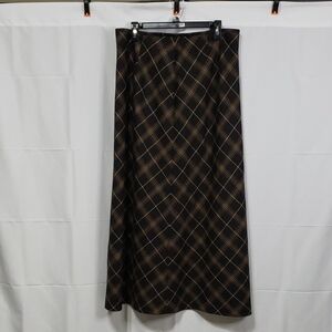 Vintage Dana Buchman Black Label Brown Plaid Maxi Skirt Size: 14